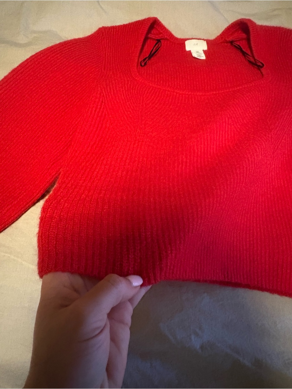 H&M Red Square-Neck Ribbed Knit Sweater - Picture 7 of 10